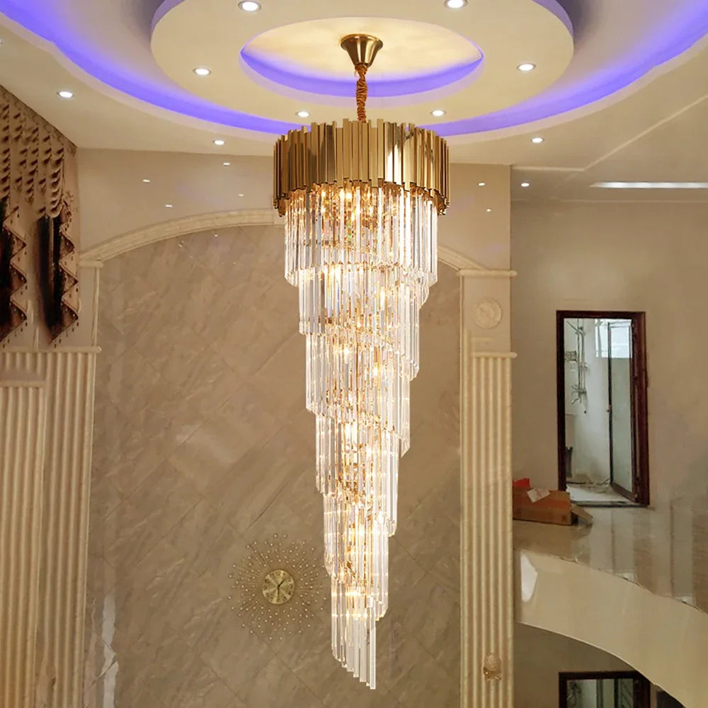 lustre contemporain luxueux doré transparent acier inoxydable cristal haute luminosité facile certifications multiples