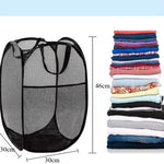 panier linge pliable polyester maille noir moderne poignées renforcées poches