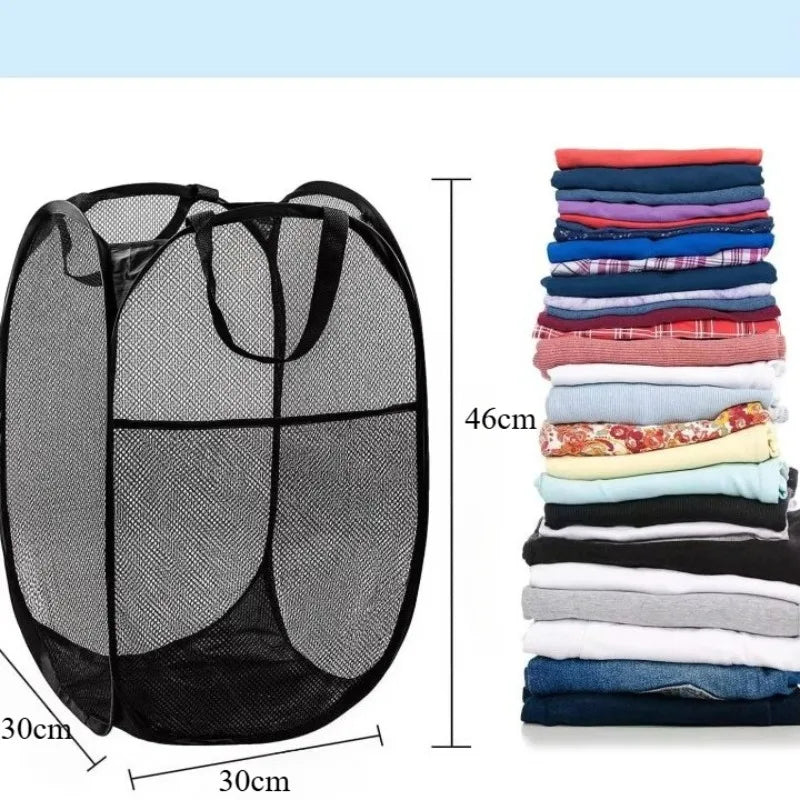 panier linge pliable polyester maille noir moderne poignées renforcées poches