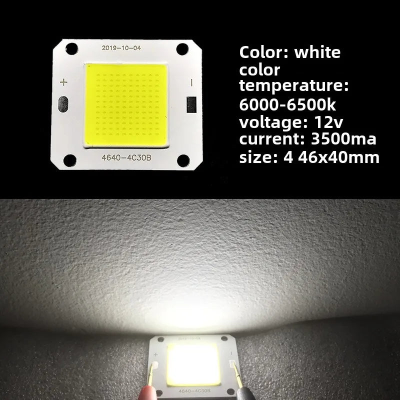 source lumineuse led 50w blanc grille diodes câbles noirs rouges moderne 46x40mm