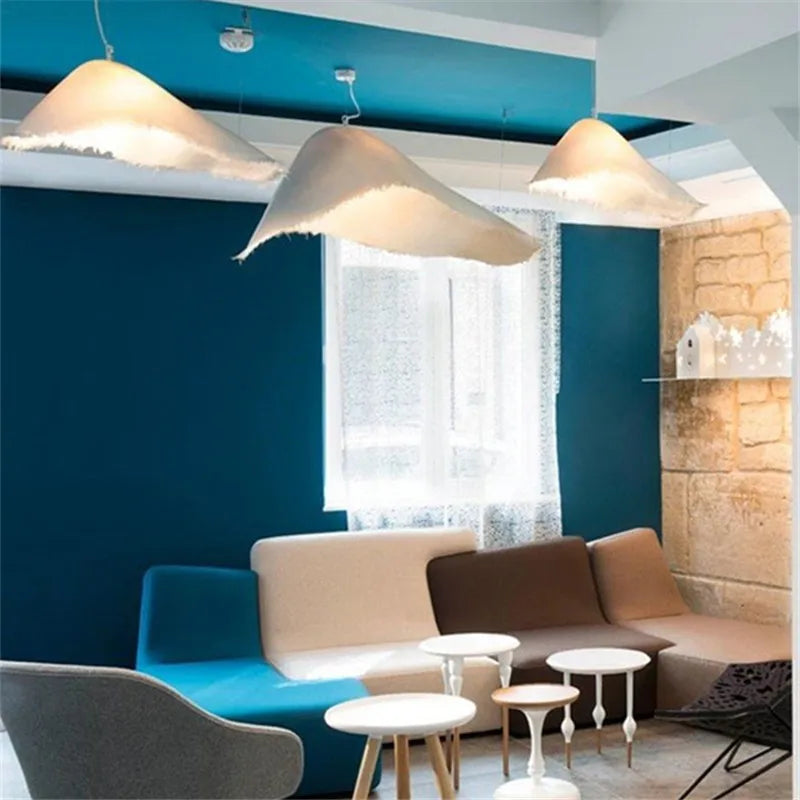 lampe suspendue moderne blanc beige tissu frisé opacité câble led chambre salon