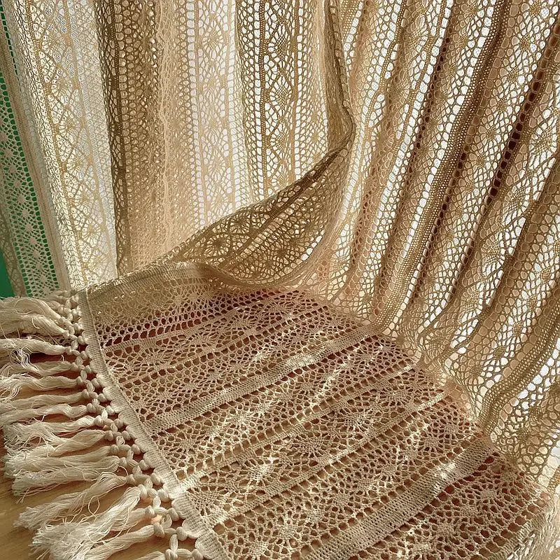 rideau bohème dentelle motif floral transparent maison vintage chambre salon