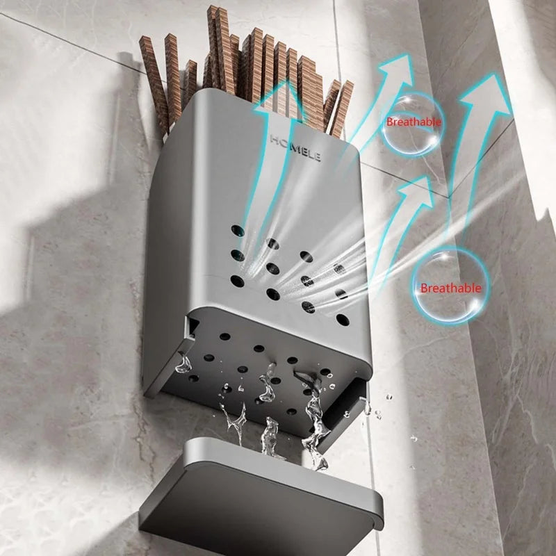 porte couteaux mural gris perforé moderne adhésif cuisine réutilisable respectueux environnement stockage minimaliste