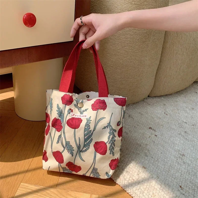 sac provisions toile multicolore fleurs moderne sans fermeture éclair poignées pique nique étudiant lunch
