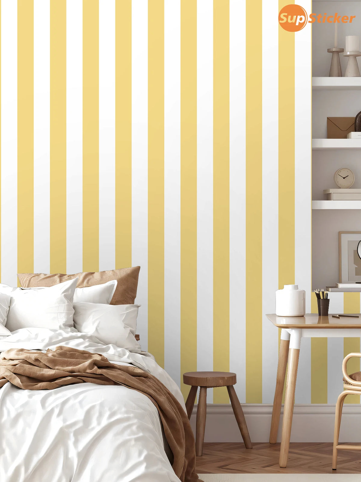 papier peint rayé moderne jaune blanc violet marron adhésif auto collant amovible décoration mur