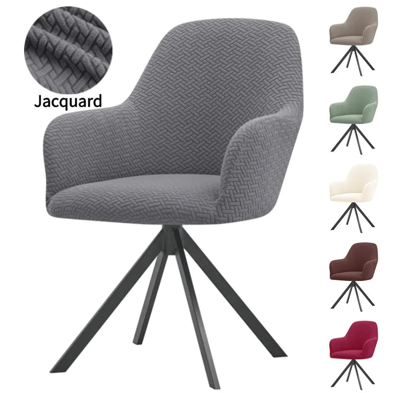 housse fauteuil pivotant jacquard gris moderne élasthanne polyester tringles complète
