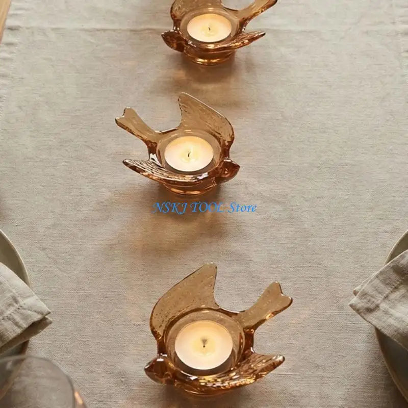 support bougie oiseau transparent ambré texture plumes artisanal moderne 9.5cm 11cm bougie festive décoration