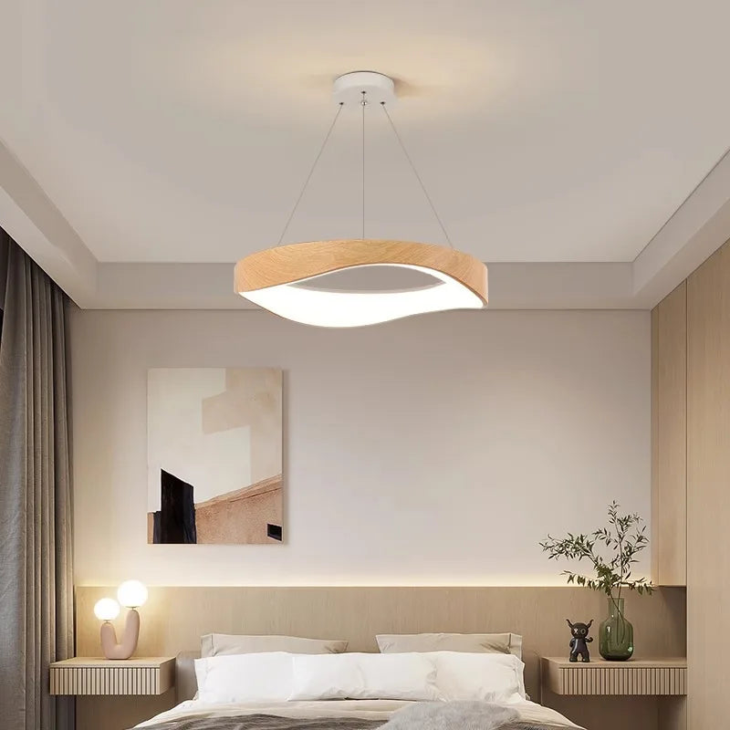 luminaire suspension moderne bois naturel motif décoratif salon chambre salle manger métal blanc