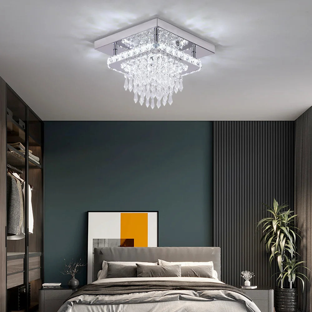 lustre suspendu cristal moderne led blanc transparent télécommande salon salle manger