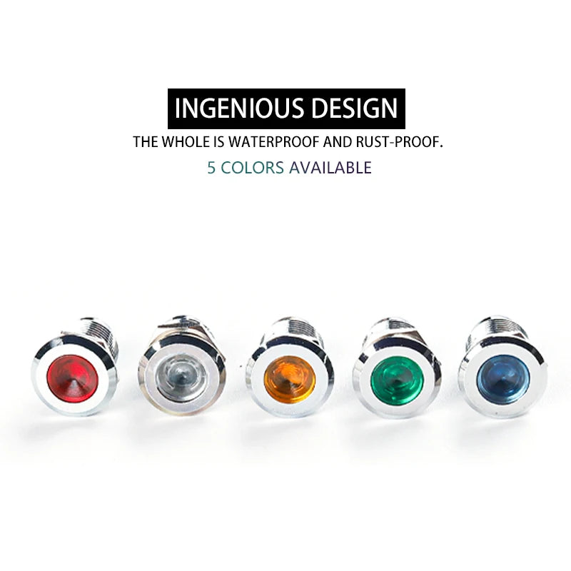indicateur led métallique rouge bleu jaune vert blanc métal brossé moderne utilitaire vis câbles