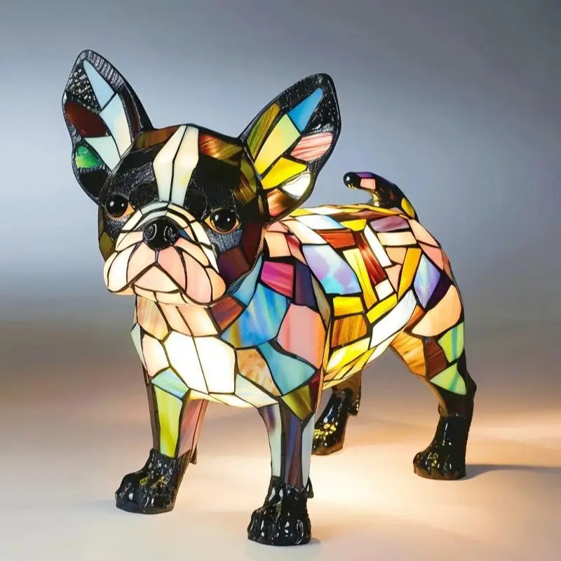 lampe posée chien multicolore mosaïque art deco résine opaque chambre salon