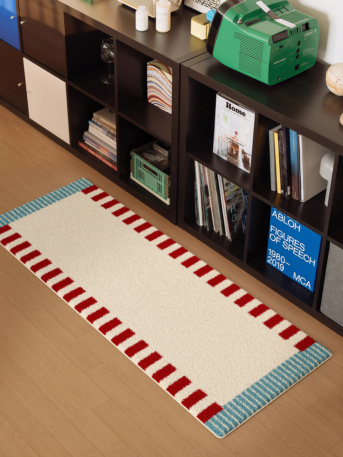 tapis vintage carreaux blanc rouge bleu clair moderne résistant décoloration peluche moelleuse antidérapantintérieur chambre
