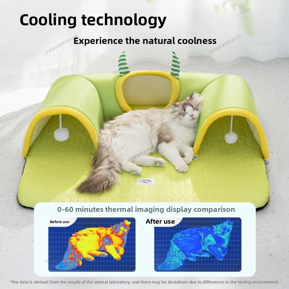 lit chat tapis respirant tissu géométrique moderne vert clair jaune bleu clair