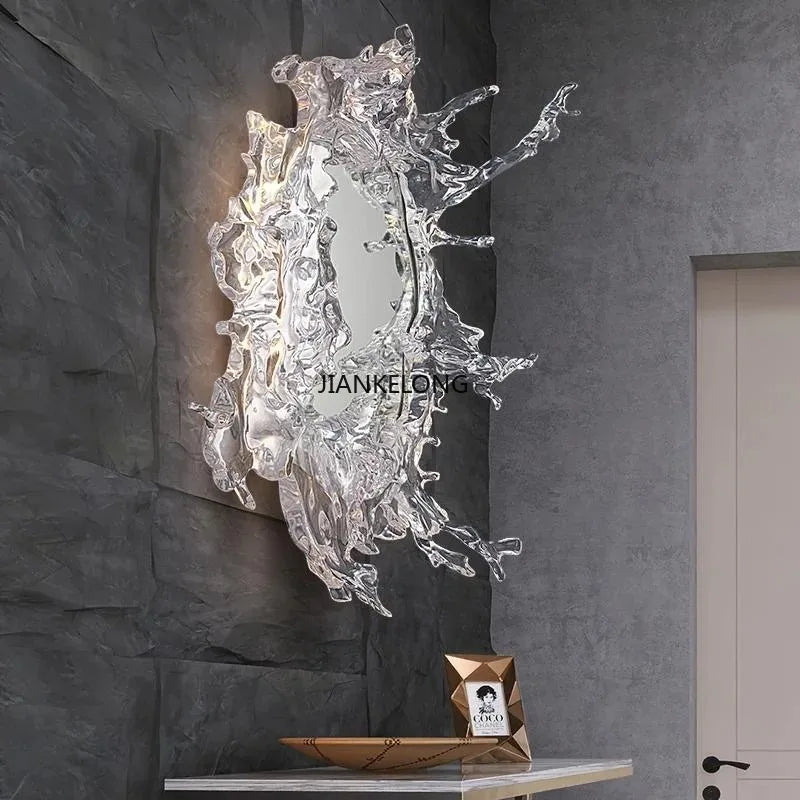miroir moderne argenté éclairage led blanc salon entrée lavabo 48cm chromium
