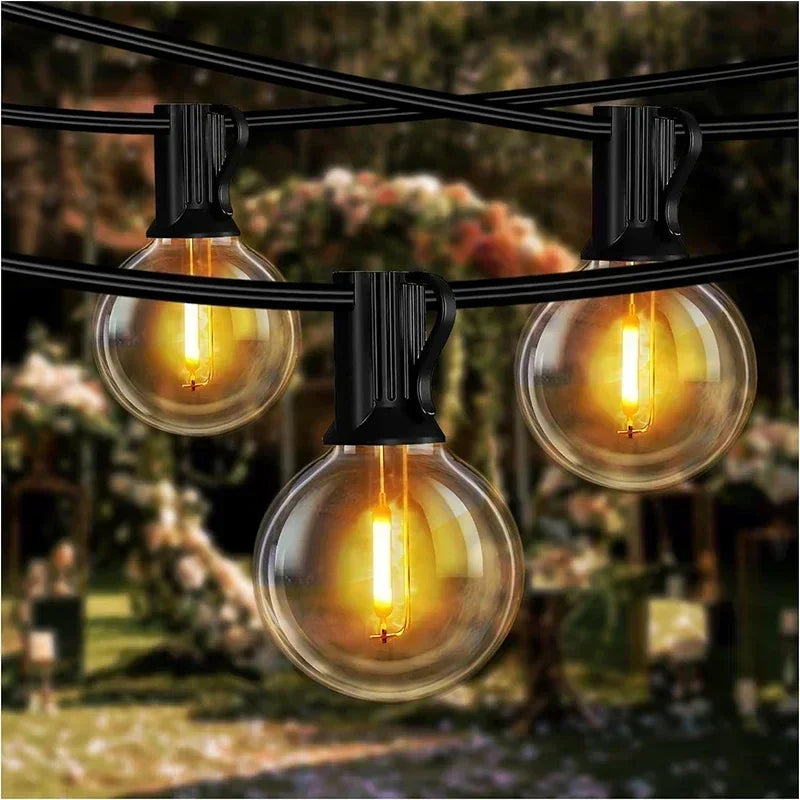 guirlande lumineuse solaire 25 ampoules led jaune doré ip65 vintage modes clips