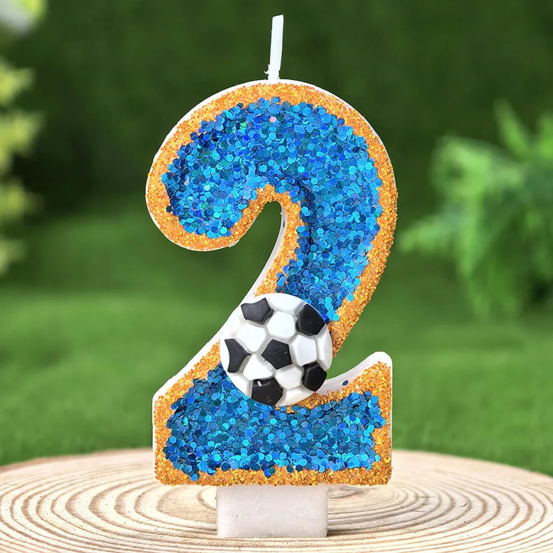 bougies numéraires pailletées thème football anniversaire bleu doré blanc