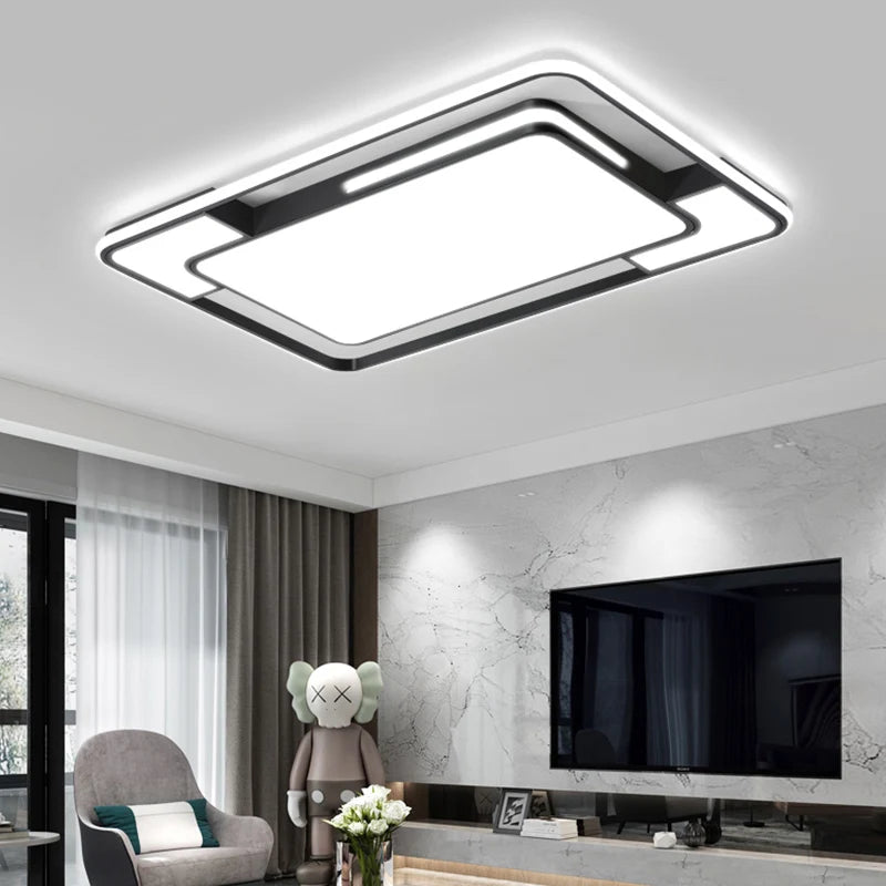 plafonnier led moderne minimaliste noir blanc argenté fixe lumineux rectangle cadre opaque