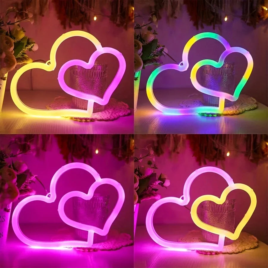 lampe led cœur blanc rose jaune verte bleue moderne rechargeable usb 21cm 15.5cm