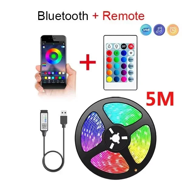 ruban led flexible multicolore moderne télécommande chargeur usb adaptateurs variés chambre festivité