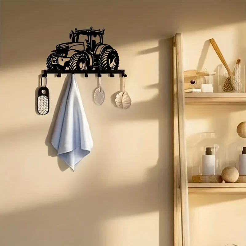 porte clés mural tracteur noir vis crochets accessoires moderne décoration agricole métal organisateurintérieur