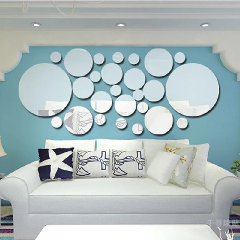 Autocollant mural miroir acrylique 3D rond argenté brillant