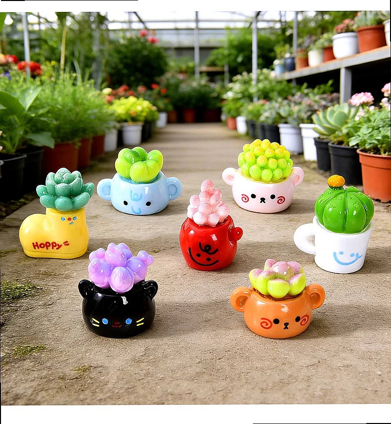 cache pots résine colorés animaux visages sourires plantes artificielles mignon decoration maison poupée
