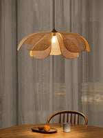 lampe suspendue tissée wicker naturelle salon chambre moderne artisanale lumière chaîne métallique
