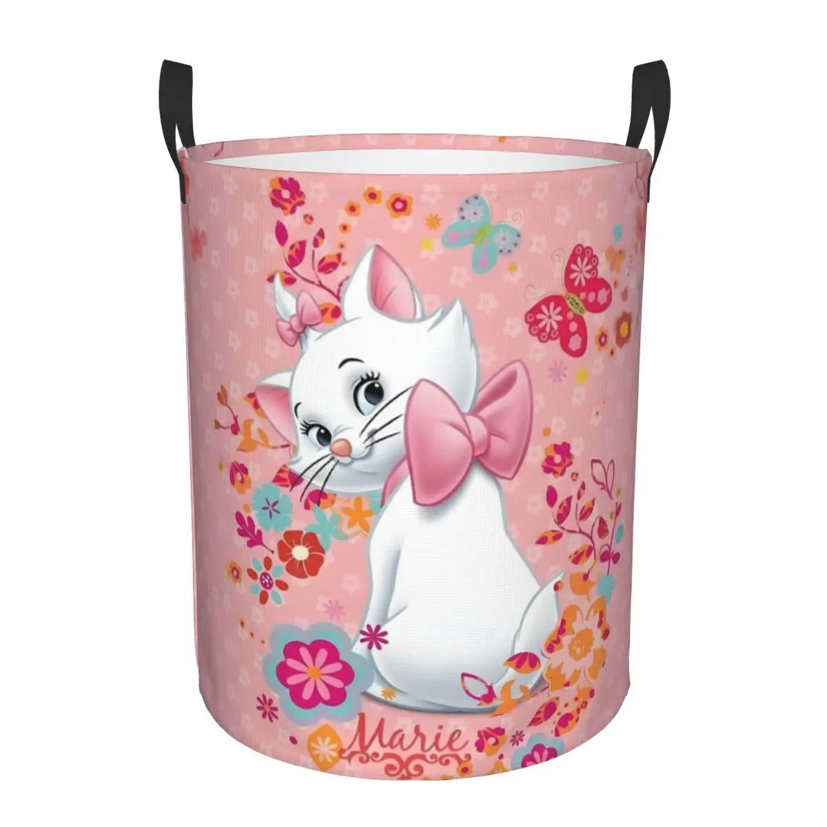 panier rangement pliable motif chat rose blanc linge jouets enfant coton
