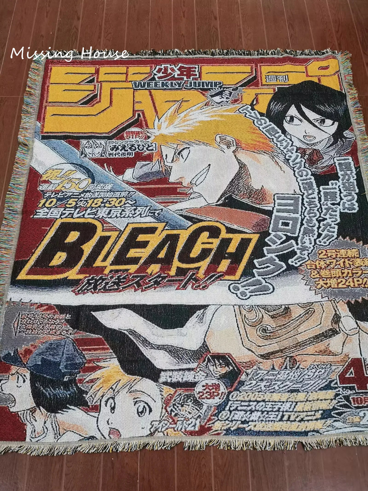 tapisserie anime personnages japonais texte bordure frisée portable voyage maison