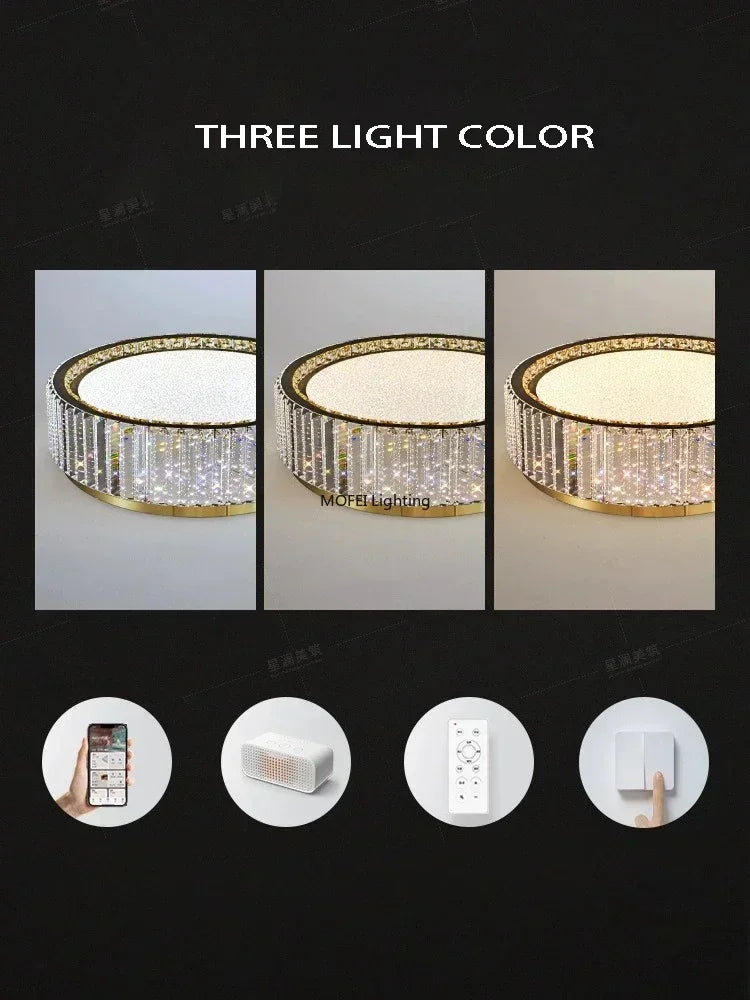 plafonnier moderne doré cristal strass brillant led 4200k 3000k 6000kversible
