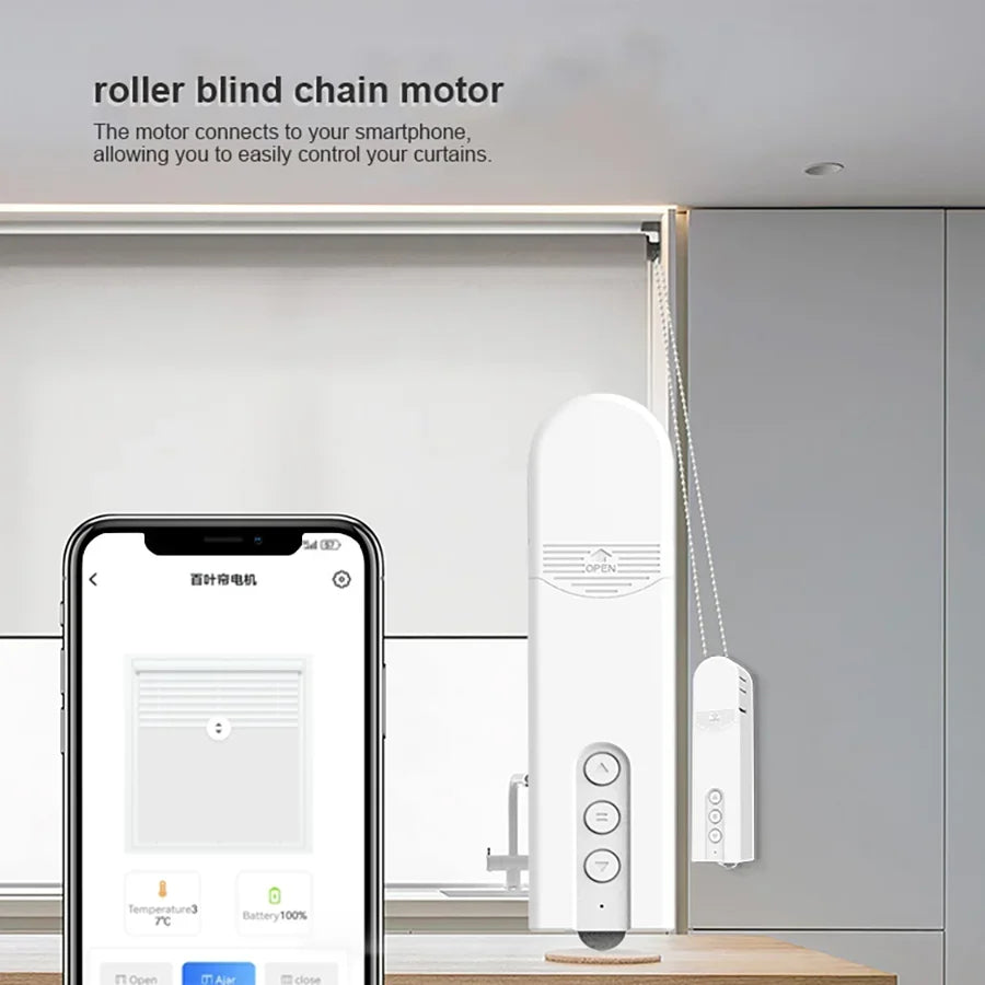 moteur store roulant blanc moderne adhésif boutons stop open close timer voice remote bluetooth