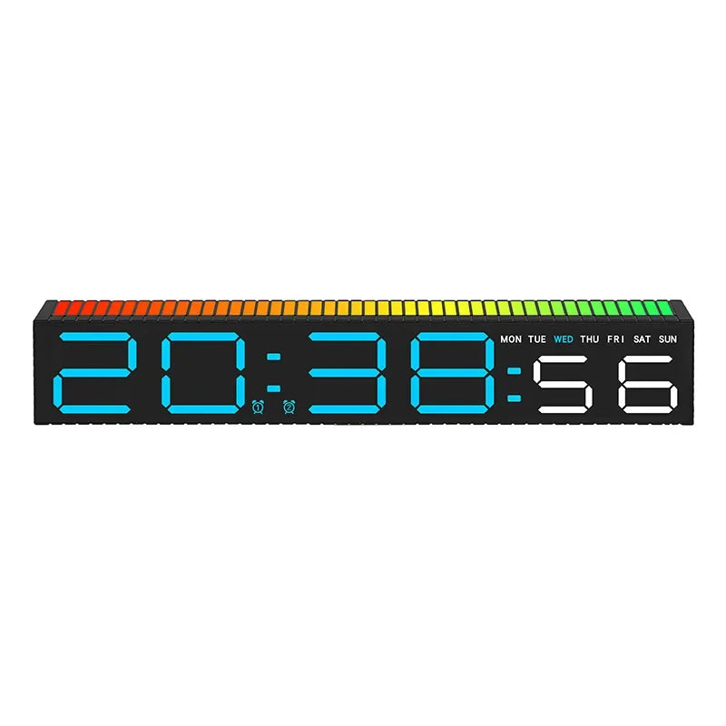horloge led moderne réveil numérique lumière ambiance barre rythmique couleur réglable