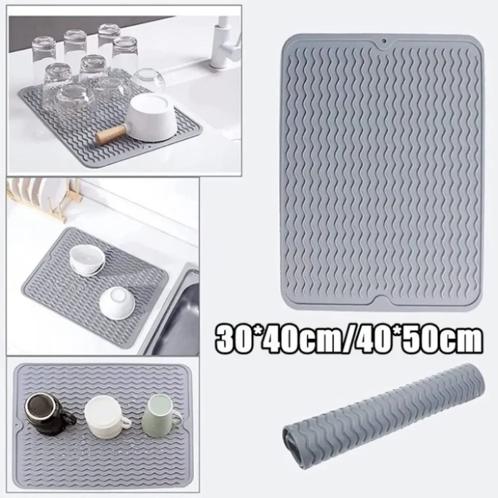 tapis table silicone rectangulaire moderne rayures ondulées gris noir protection cuisine support vaisselle