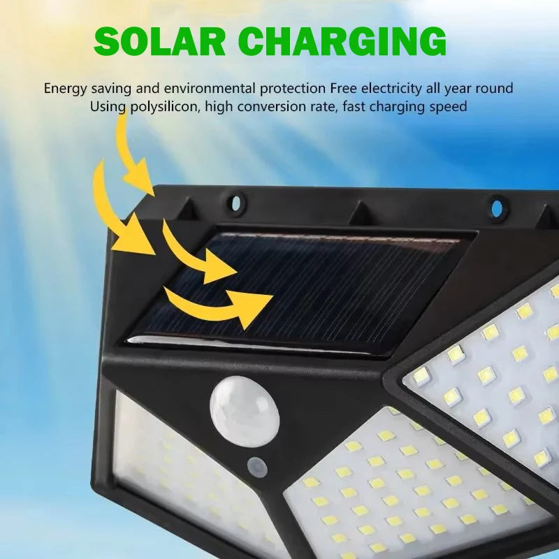 lampe murale solaire 100 led détecteur mouvement ip44 moderne panneau solaire noir