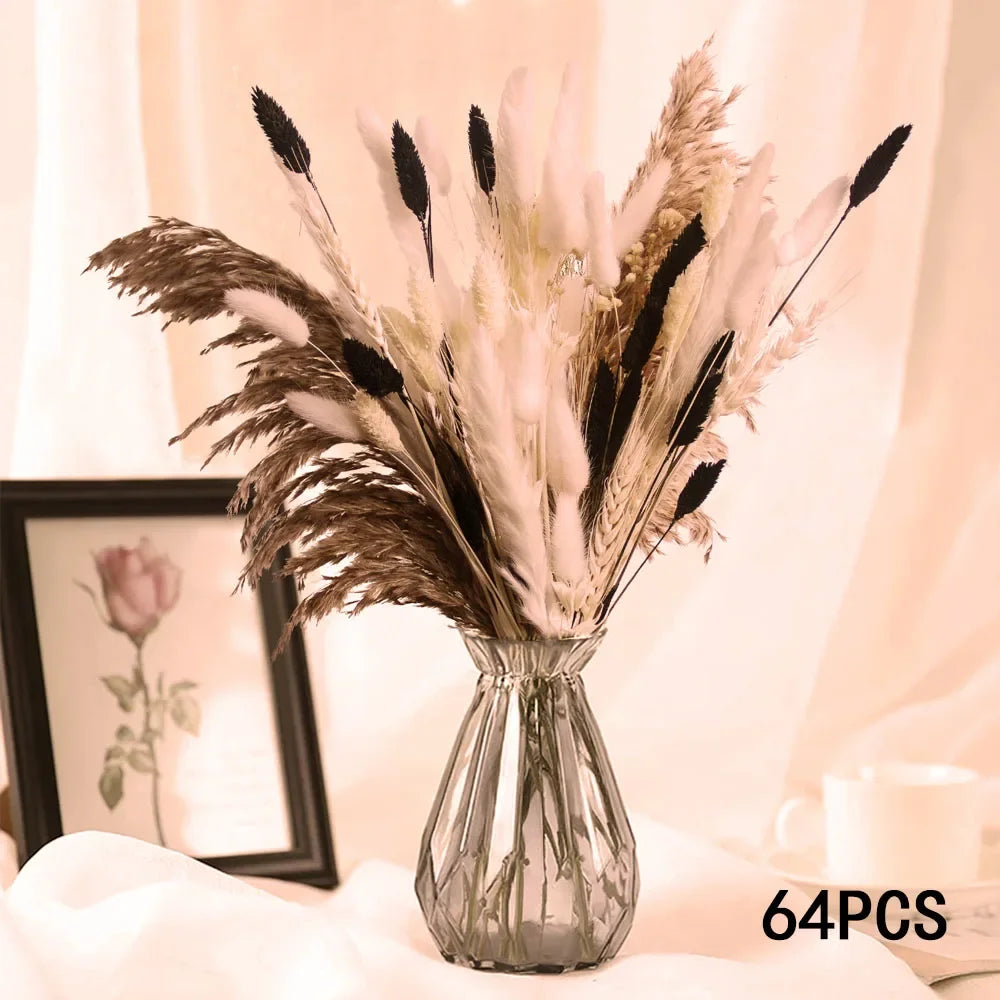 bouquet fleurs séchées naturel plumes pampa beige rustique décoration intérieure anniversaire baby shower mariage
