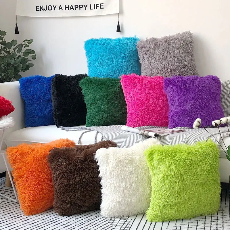 housses coussin décoratives peluche polyester moderne fermeture glissière bleu noir rose violet orange blanc