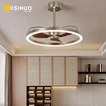 ventilateur lampe led moderne argenté bois foncé vitesses télécommande infinite dimming