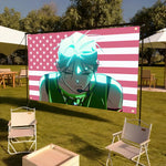 écran projection moderne drapeau américain personnage animé vert rose blanc bleu