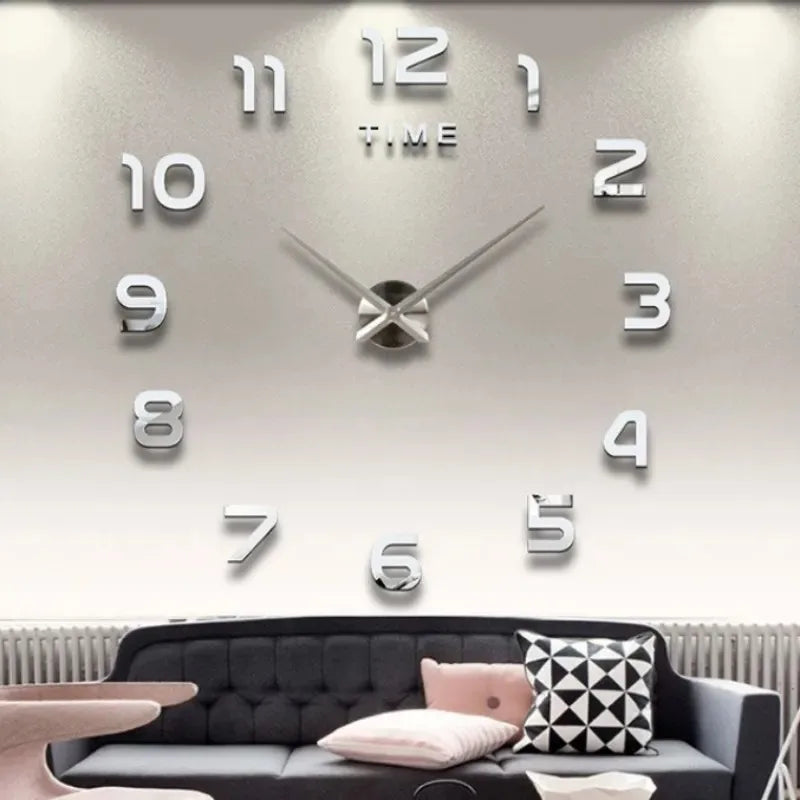 horloge murale moderne aiguilles quartz décoration salon visage unique couleurs argent doré rouge