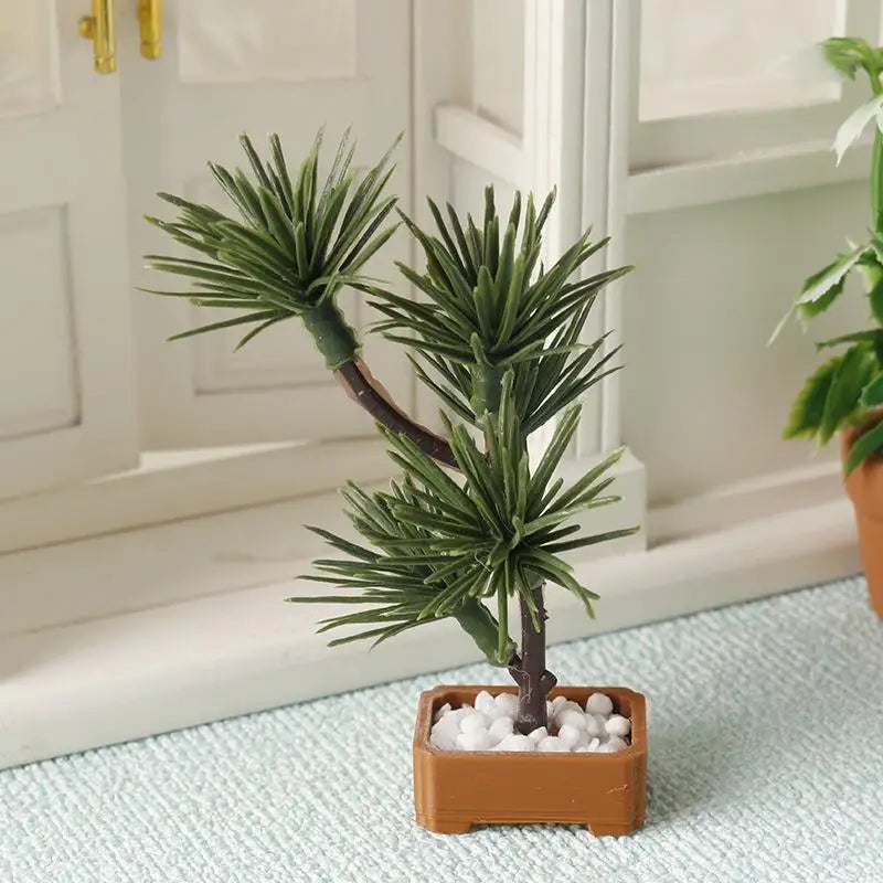 plante artificielle miniature pot carré décoration zen gravier blanc feuilles vertesintérieur miniature bonsaï deco