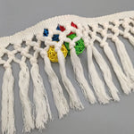 ruban macramé blanc motifs géométriques boho artisanal 15.5cm large franges coton tissu