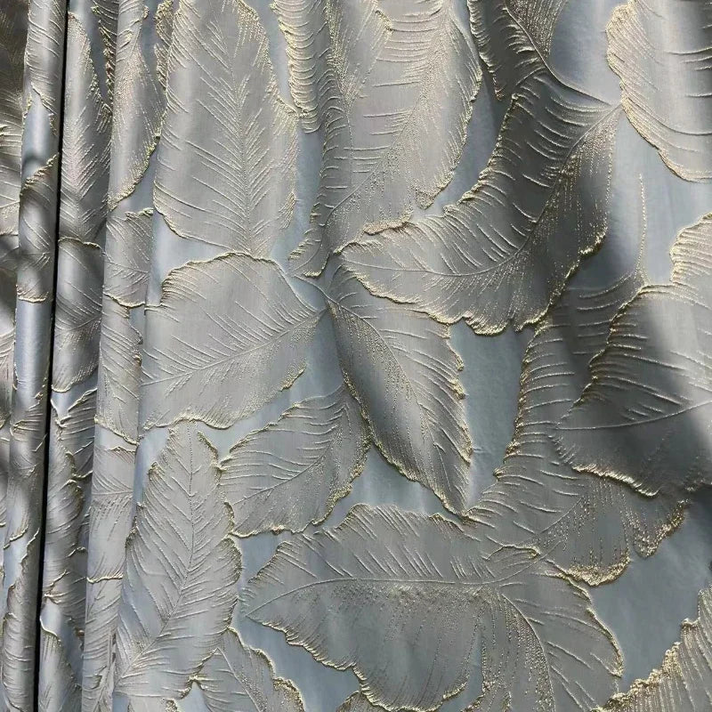 rideau polyester feuilles dorées gris clair beige haut standing salon chambre moderne français
