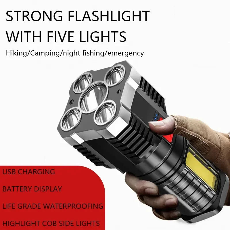 lampe torche noire rechargeable led modes éclairage camping plein air moderne robuste