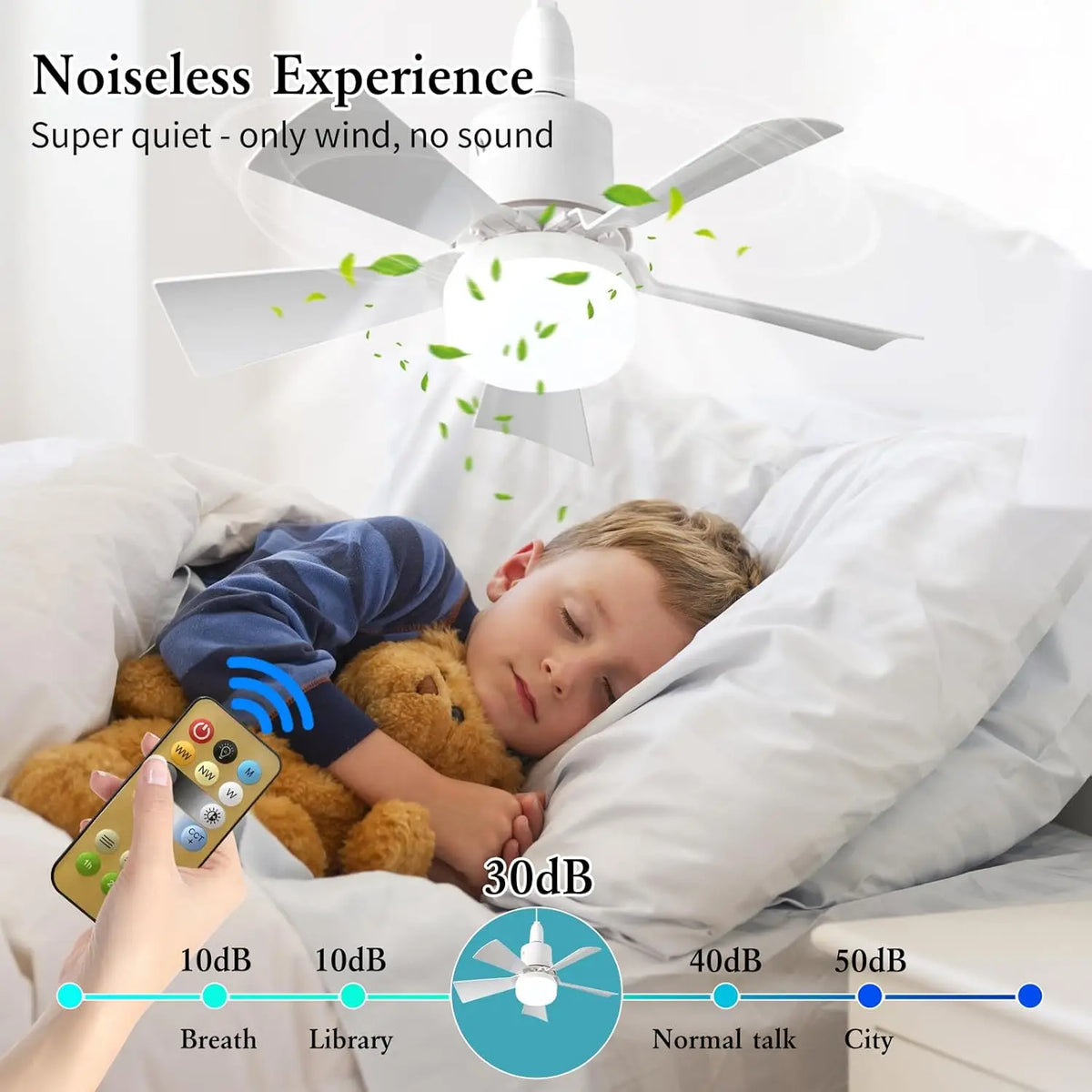 ventilateur led lumière télécommande moderne blanc 30w e27 fixe opacité chambre cuisine garage
