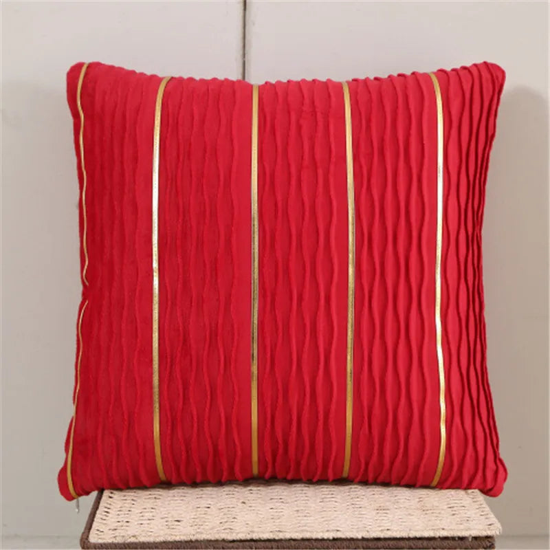 housse coussin velours plissé rayures dorées moderne couleur rouge jaune bleu vert violet rose