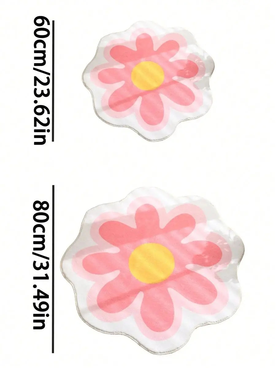 tapis fleur stylisé moderne rose blanc jaune antidérapant imperméable extérieur intérieur