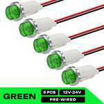 ampoules indicatrices led rouge vert jaune bleu blanc 12v 24v câbles pré serrés