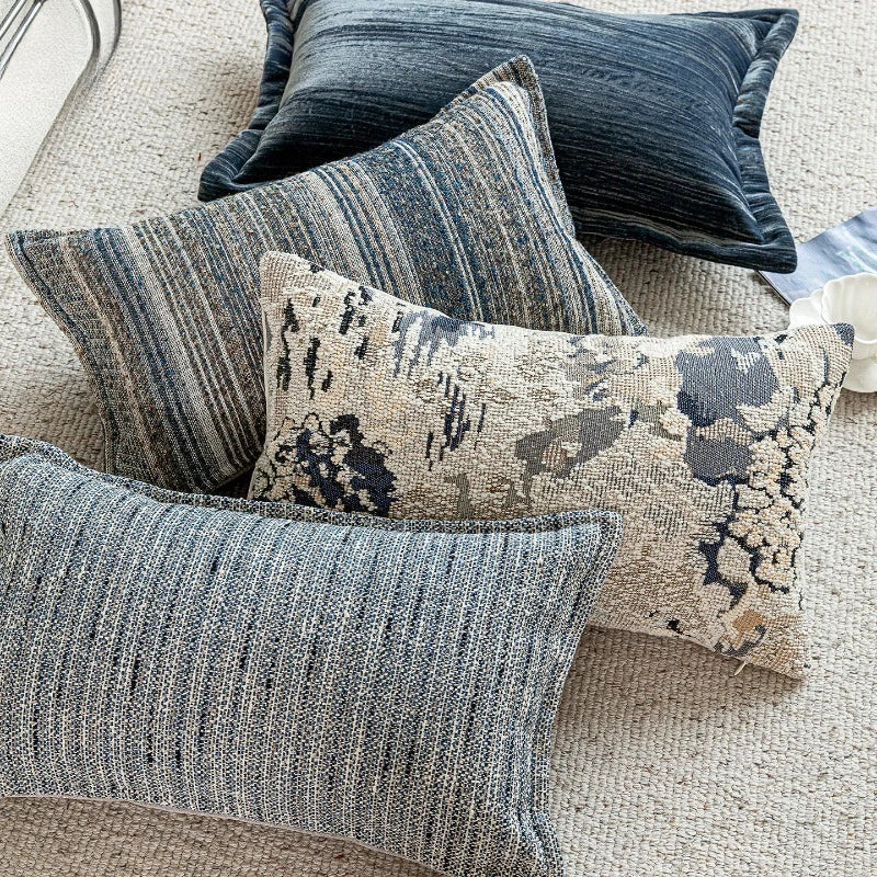 housse coussin rectangulaire nordique géométrique bleu marine gris polyester 30x50cm décoration contemporaine voiture maison