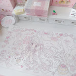 tapis illustration fille mignonne gâteaux coeurs blanc rose pastel doux