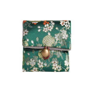 porte bijoux réutilisable tissu polyester fleurs motif floral bouton doré violet noir rouge vert
